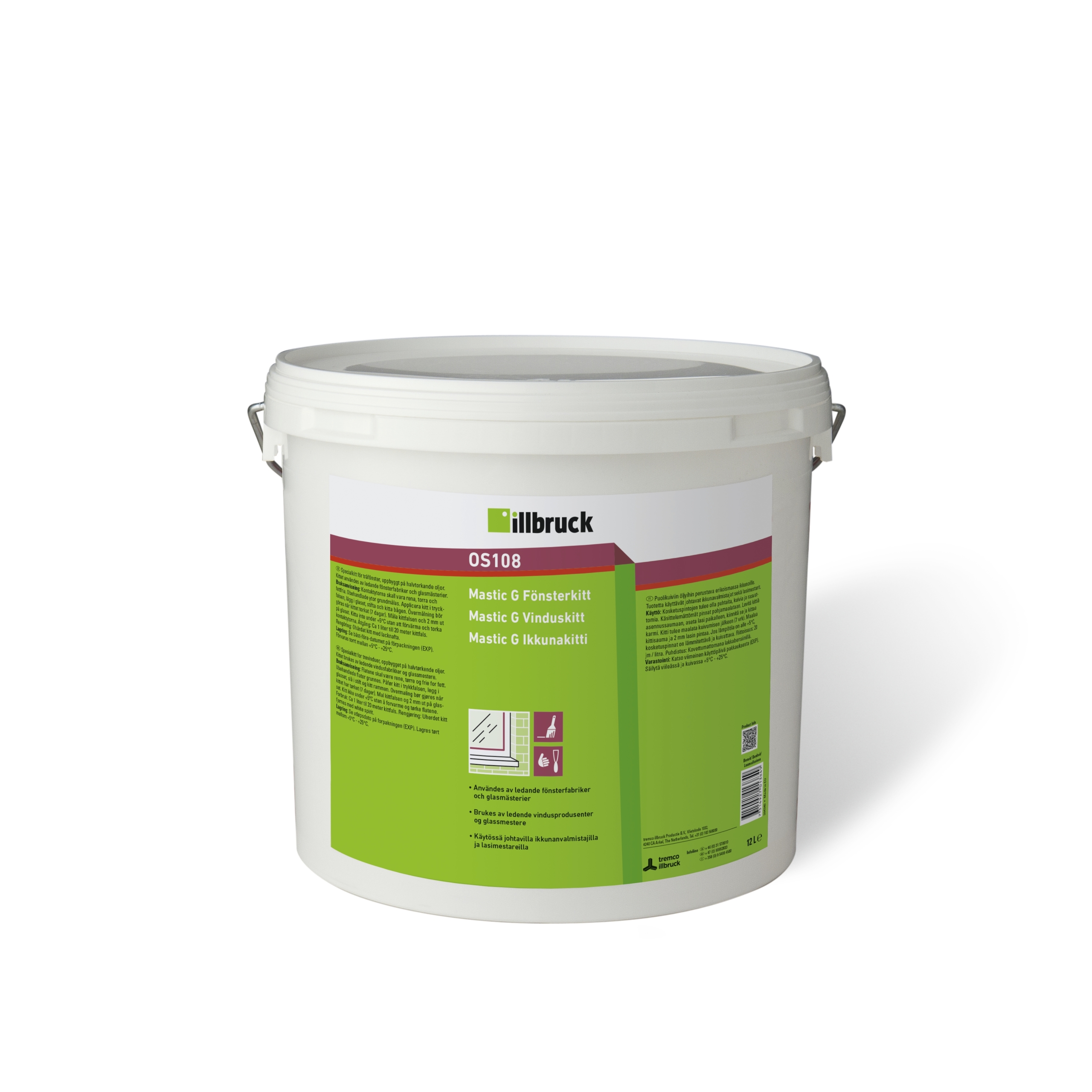 Fönsterkitt Mastic G OS108 Benvit, 12 liters hink